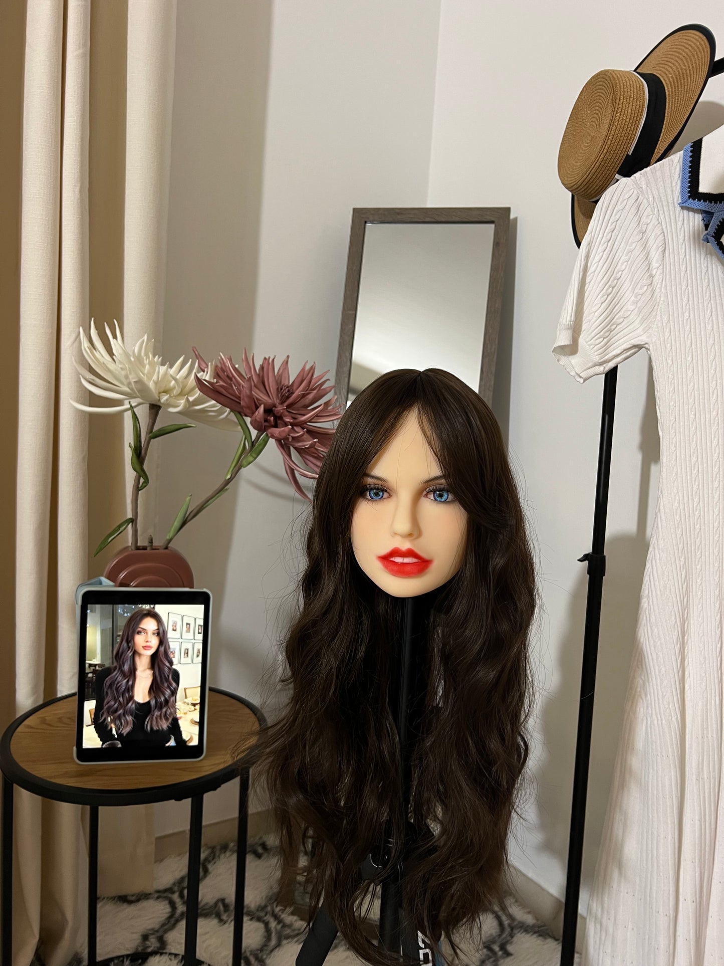 Long Wavy Brown Wig With Bangs