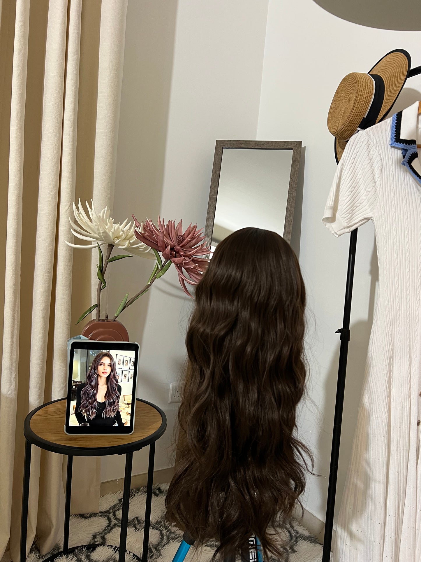 Long Wavy Brown Wig With Bangs